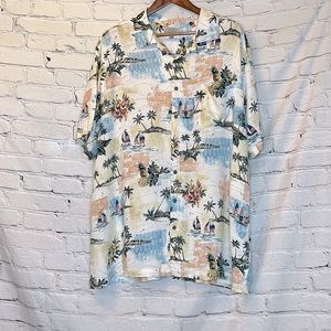 Ocean Coast American Flag Print Short Sleeve Button Down Shirt Size 3XLT